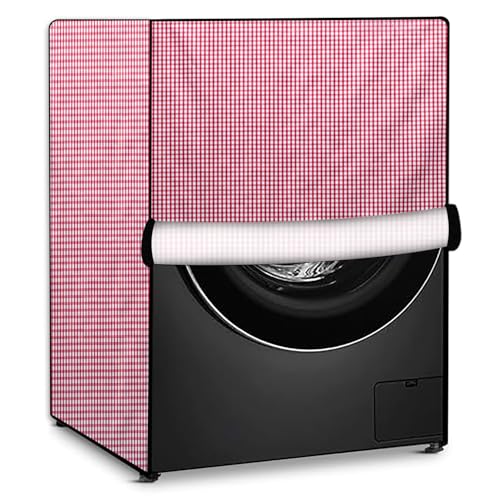 Image of Stylista Waterproof Front Load Washing Machine Cover Compatible for LG 5.5 kg, 6 kg & 6.5 kg Pin Check Pattern Pink