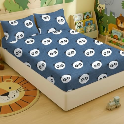 Image of Filymore Panda Double Bedsheet 240 TC Made with Microfiber Wrinkle Free Soft Hypoallergenic | Queen Size for Kids Room (90x90 Inches(Boys Girls Room)(Black)