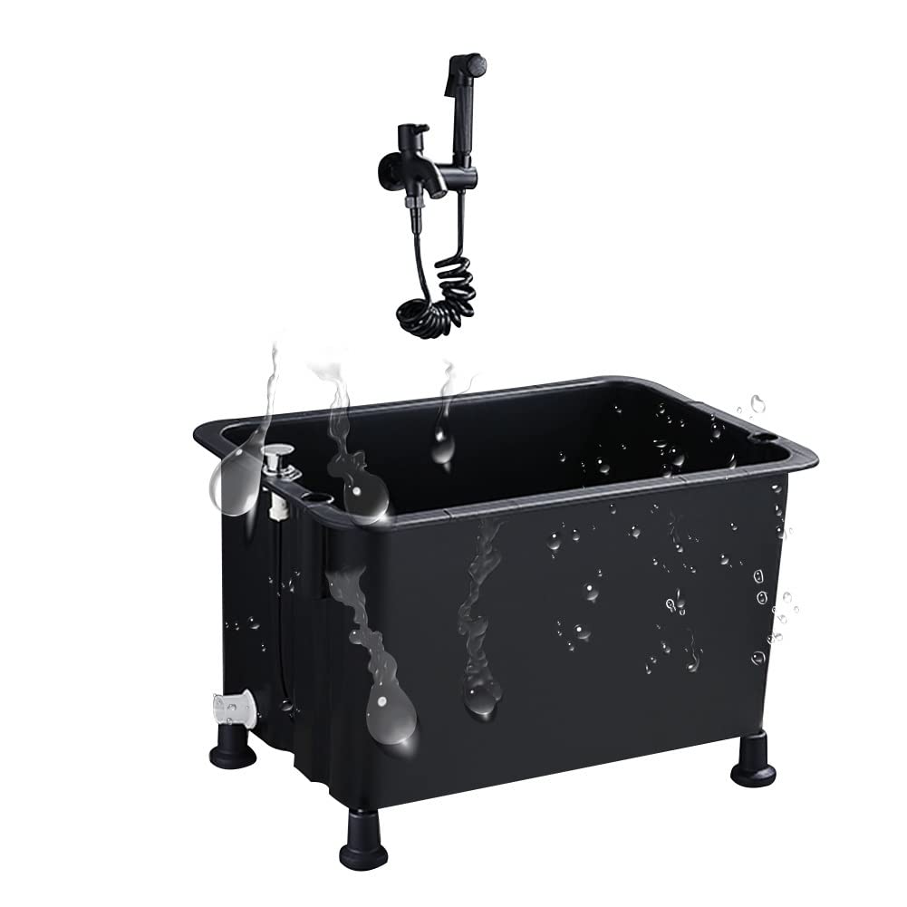 AYCDL Commercial Free Standing Utility Sink - Large Black Mop & Slop Tub for Bathroom, Laundry, & Balcony - Versatile Wash Station,Black-b-60x39x38cm