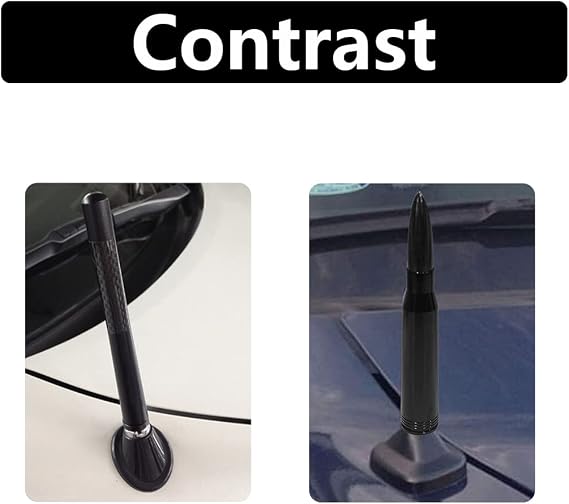 Ziciner Car Bullet Antenna, Vehicle Replacement Short Antenna Mast, Heavy Dust Aluminum Auto Decoration Antenna Toppers with Converter, Universal Car Exterior Decor Accessories (Black)