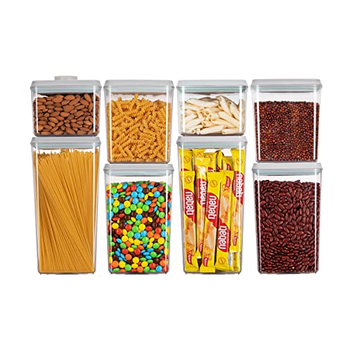Image of Ankou Food Storage Containers Pop Airtight Food Storage Containers with Lids for Kitchen Pantry Organizing Cereal Snack Flour Sugar Coffee Spaghetti Stackable - 8 Pcs (1.2, 2.0, 2.7, 3.3qt)*2