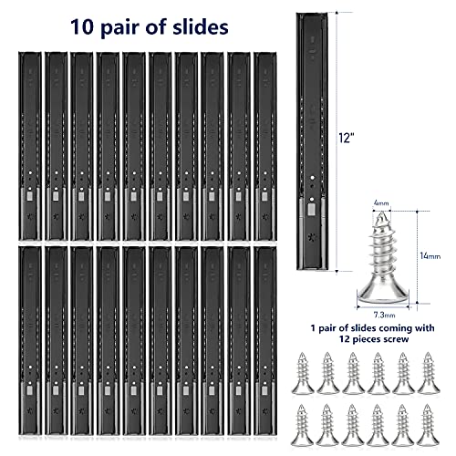 Image of Ravinte 12 Inch Soft Close Drawer Slides 10 Pairs 20 Pack Black Full Extension Ball Bearing Drawer Glide Side Mount