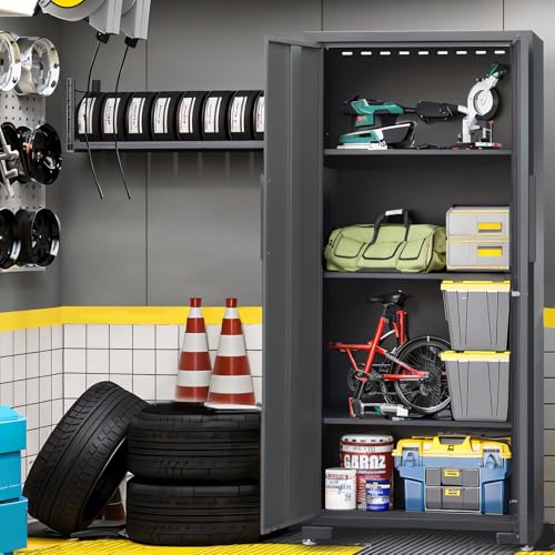 Image of Torin Garage Cabinets Storage System, 9-Pcs Workshop Cabinet Set in Black | Included Steel Drawers Rolling Chest,Locked Storage Cabinet, Perfect for Organizing Garage and Tools, Black /Grey