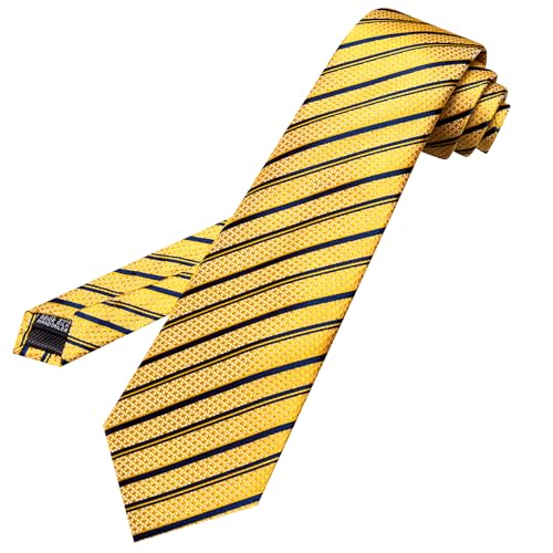 Image of Barry.Wang Gold Blue Silk Men Ties Formal Stripes Necktie and Tie Clip for Wedding Party Business Fashion Classic