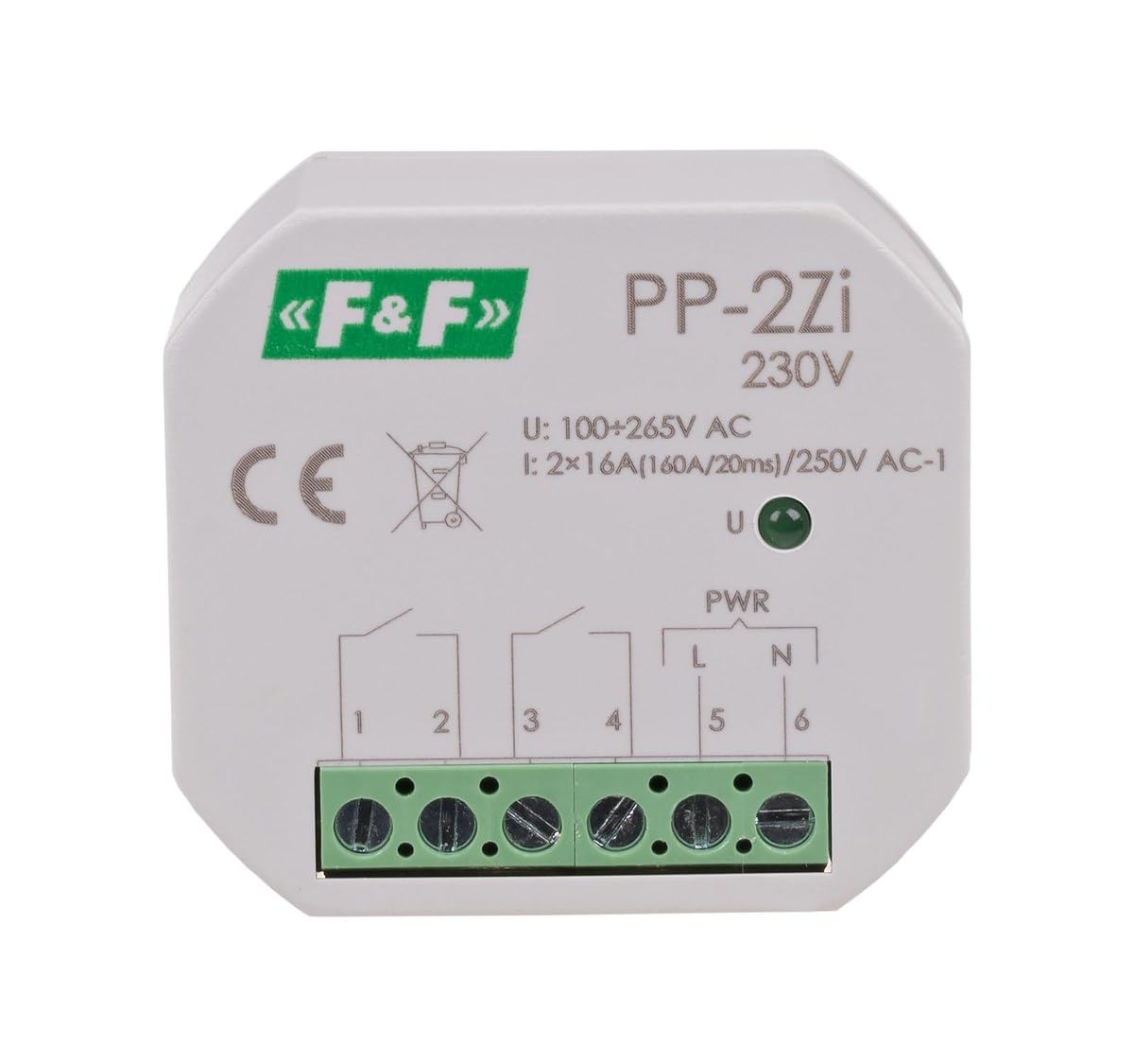 Elektromagnetische Relais 2Z 16A 100-265V AC (160A/20ms) PP-2Zi-230V f&f 5908312598572