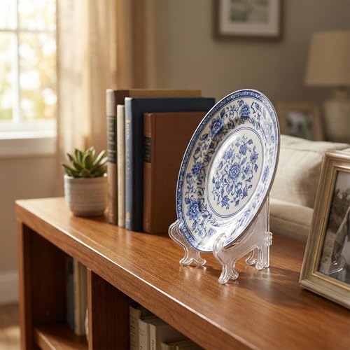 Image of CURATED CART Acrylic Plate Stand for Decor, Pack of 2 Transparent Photo Frame Stand for Table, 6 Inch Clear Display Easel for Plates Pictures QR Menu Table Standee Decorative Collectibles