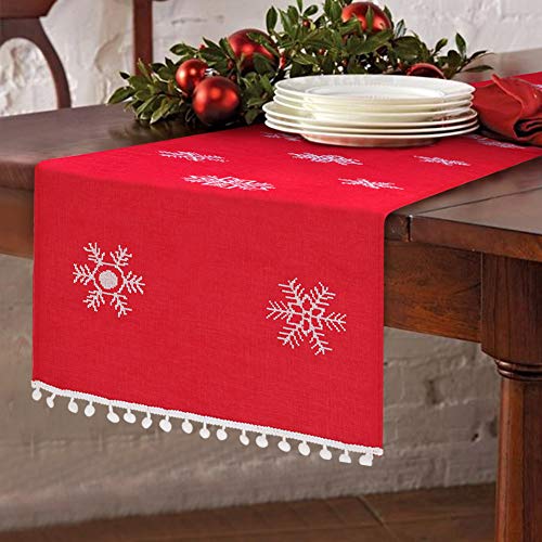 OurWarm Christmas Embroidered Table Runner White Snowflakes Table Linens for Christmas Decorations 16