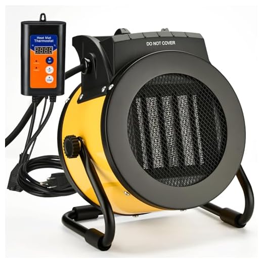LHUKSGF Greenhouse Heater with Thermostat, Outdoor Heaters for Patio, 3 Modes for PTC Ceramic Fast Heating, Overheat Protection, IPX4 Waterproof for Greenhouse, Grow Tents, Patio, Yellow