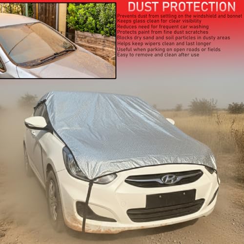 Image of Waterproof, Silver Half Car Body Cover All Weather Protection Half Car Cover Outdoor Half Cover Rain Sun Uv Protection (Hatchback Cars No Matter Models of Year Or Variants It's at All Hatchback)
