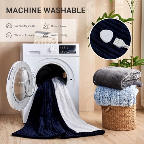 Image of Heated Blanket Electric Queen, Soft Flannel Heating Blanket with 8 Hours Auto Off 10 Fast Heating Levels Machine Washable Sherpa Heated Blanket with Overheating Protection