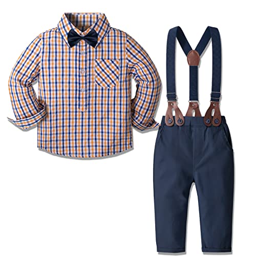 Image of Yilaku Toddler Baby Boy Clothes Gentleman Wedding Outfits, Formal Dress Shirt with Bowtie + Suspender 3 Monthes-4 Years
