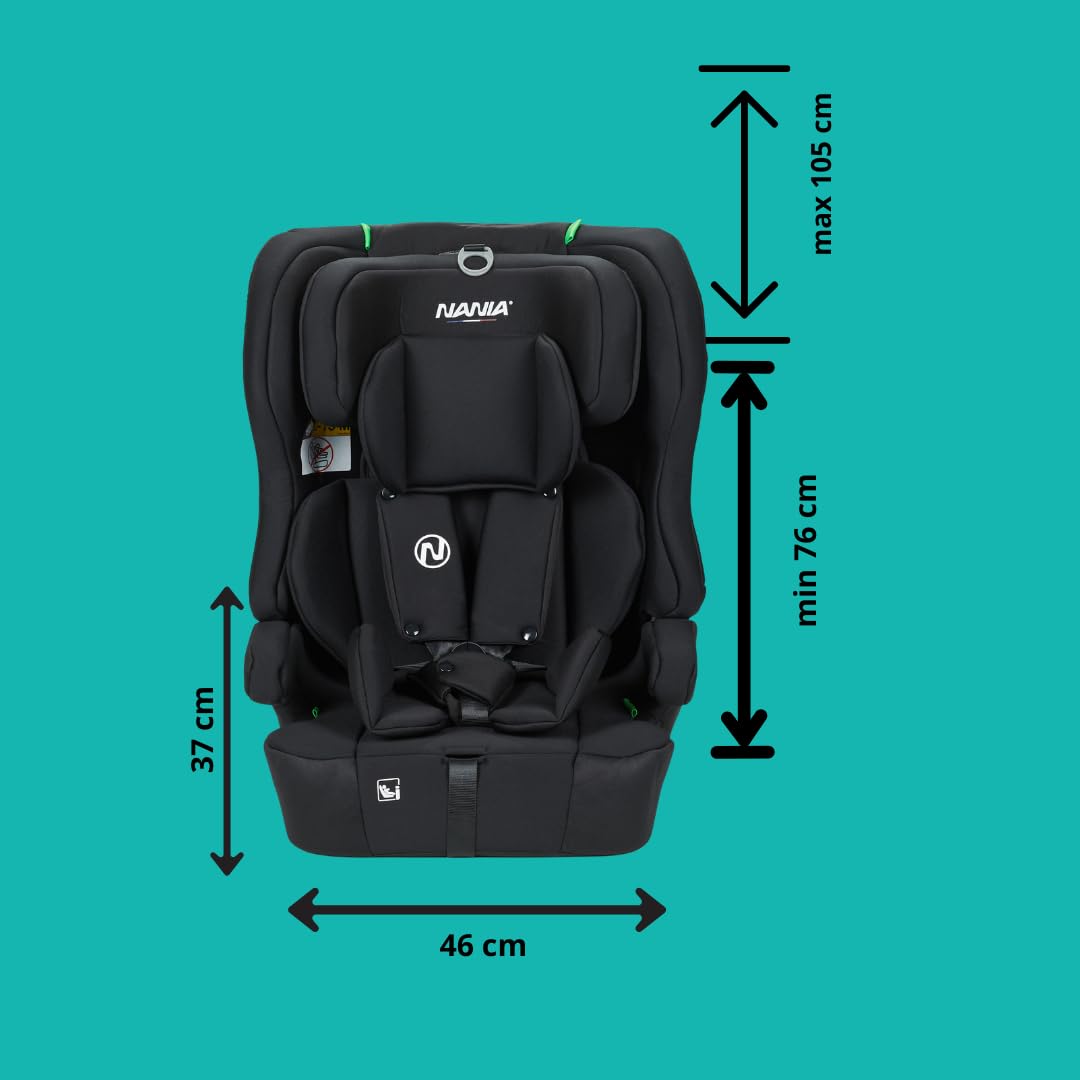Nania - Asiento de coche infantil isofix Lima I-size 76-150 cm - Rupa 1/2/3 de 9 a 36 kg, 15 meses a 12 años, cabezal ajustable, arnés de seguridad de 5 puntos, funda extraíble, fijación Isofix