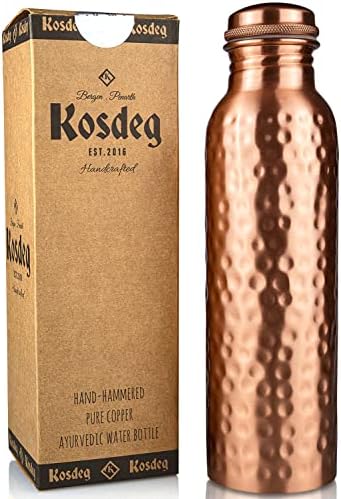 Kosdeg Hammered Copper Water Bottle 34 Oz Extra Large - A Leak Proof Ayurvedic Pure Copper Vessel - Drink More Water, Lower Your Sugar Intake And Enjoy The Health Benefits Immediately, 34 fluid_ounce