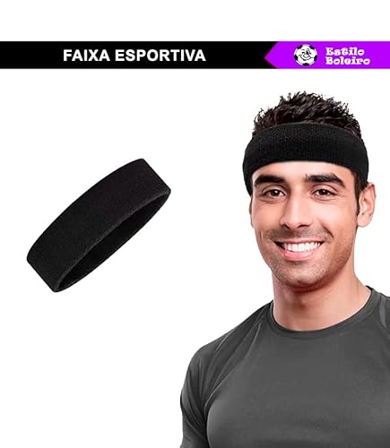 Faixa Esportiva de Cabeça Atoalhada Preta Alta Absorção de Suor