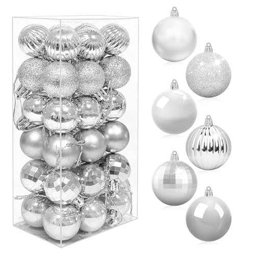 36Pcs Mini Size Baubles 40mm Christmas Ball Ornaments with Strings(Silver)
