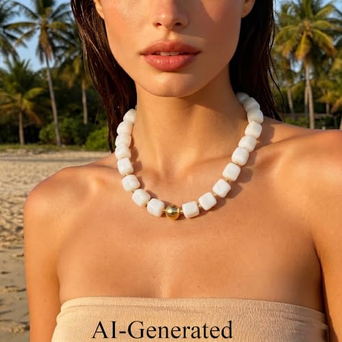 Ritach Beaded Necklaces for Women Gifts, White Statement Chunky Necklace — view 4