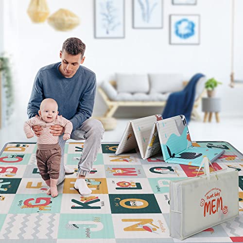 Mem Baby Play Mat 71" X 59", Foldable Baby Play Mats For Floor, Reversible Waterproof Foam Playmat For Babies And Toddlers, Large Non-Slip Baby Crawling Mat With Travel Bag #TOP5