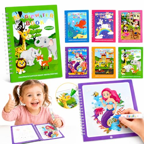 Tangdudu Libro Magico da Colorare Acqua,6 Pezzi Libri da Colorare per Bambini, Con 6 Penne Magiche,Riutilizzabili Libro Magico ad Acqua da Colorare, Regalo per Ragazzi Ragazze Bambini