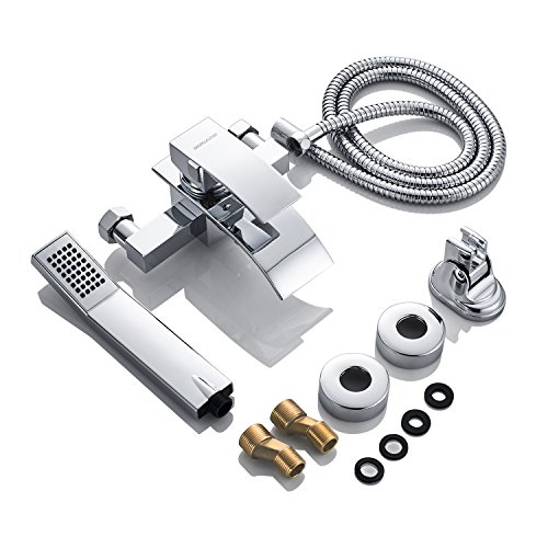 BONADE Badewannenarmatur mit Handbrause, Wasserfall Badewanne Wasserhahn Wannenarmatur mit Umsteller Aufputz Badarmatur Einhand-Wannenbatterie mit 1,5m Brauseschlauch für Badezimmer Dusche, Chrom - Image 8