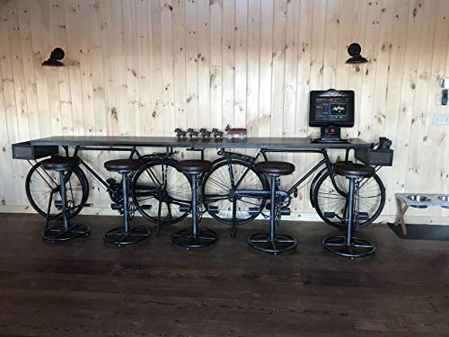 Lokkhan Rustic Swivel Adjustable Bike Stool-29-37 Kitchen Counter Bar Height-Set Of 2 Industrial Farmhouse Countertop Barstools-Metal And Wood #TOP1