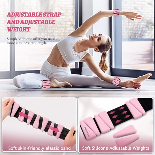 Image of BECOJADDE Ankle Weights Set of 2 (1 lb /2 lb /3 lb Each) Adjustable Wrist Weights for Women Men Wearable Arm Leg Weight for Pilates, Running, Walking, Workout, Yoga