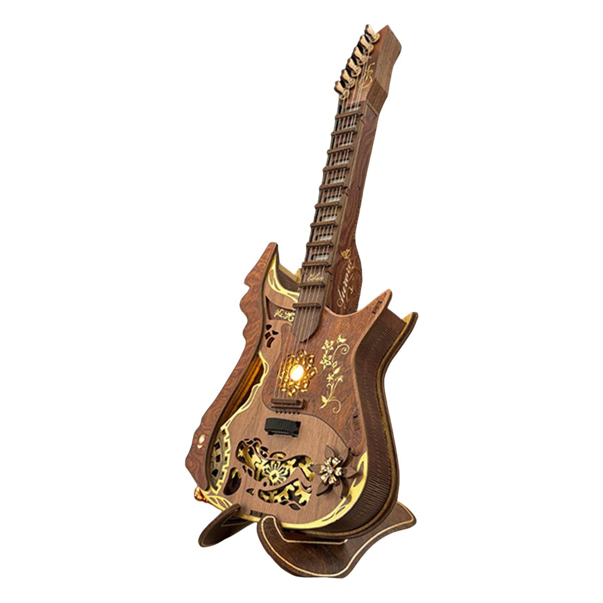 Grywalna gitara akordowa, DIY, drewniany model 3D, zestaw ze światłami LED