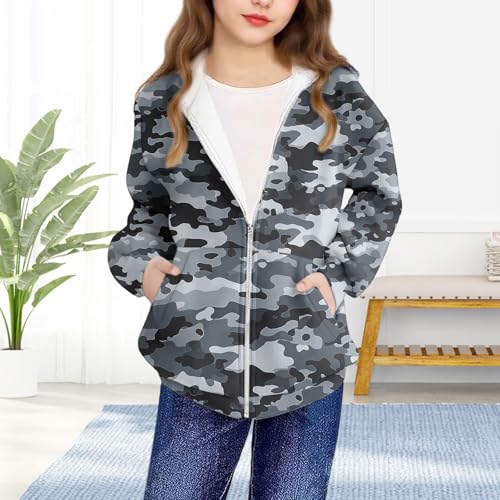Girls Camouflage Zip Up Hoodie Fashion Casual Oversized Sweatshirts Long Sleeve Hooded Track Jacket with Pockets4