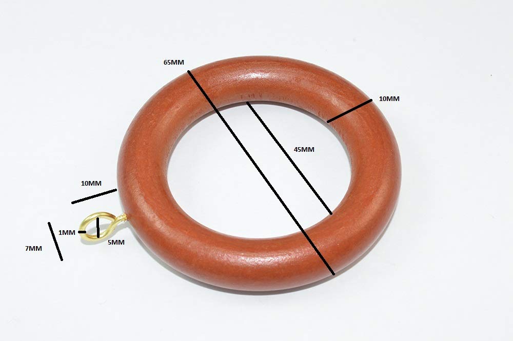 30 x Curtain Drape Pole Rod Rings & Screw Eye Wooden Dark Brown ID 45mm