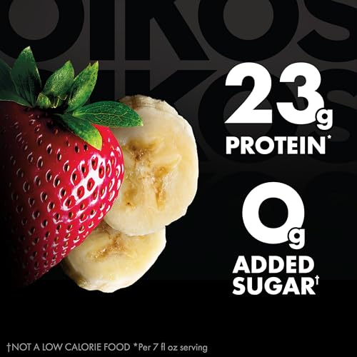 Oikos Pro Strawberry Banana Cultured Dairy Drink, 23 Grams of Protein, 0g Added Sugar, Just Delicious High Protein Snacks, 7 FL OZ Bottle