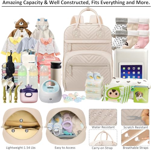 Image of Tenot Diaper Bag Backpack Tote for Women Large Capacity, Baby Bag with Insulated Pockets Multifunctional Diaper Bags For Baby Girl Boy Waterproof Baby Bags For Boys Girls Maternity Bag Beige
