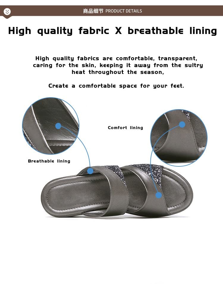 pearlzone Women's Summer Rhinestones Slip on Fish Mouth Wedges Beach Open Toe Slippers,Fashion Sexy Sequined Sandals4