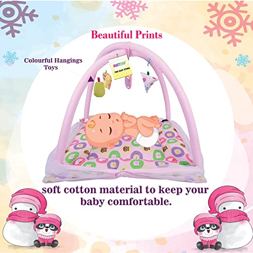 Image of Kwitchy Baby Bedding Set New Born Baby Bed | Mattress | Mosquito Net | Play Gym | Playmats | Cotton | Infants | Gift Combo | Bed with Hanging Toys (0-6 Months) Pink (2PCS Set)