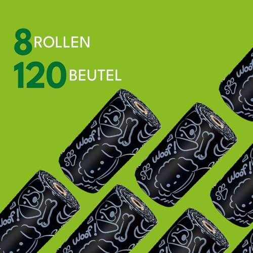 Rescute Hundekotbeutel Biologisch Abbaubar & Kompostierbar | 120 Extra Starke & Reißfeste Hundebeutel | Hergestellt mit Maisstärke | Öko Kotbeutel für Hunde | 8 Rollen
