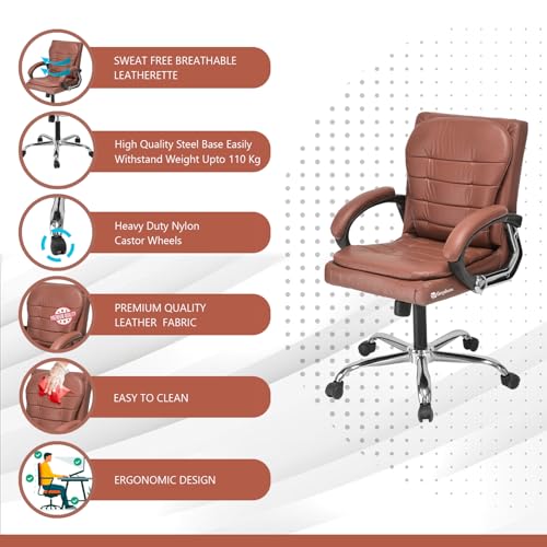 Image of Comfortable Ergonomic Revolving Medium Back Office /Home Study Revolving Leatherette Chair (1, Brown, Standard)