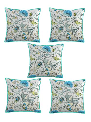 Image of Pure Cotton Quilted Cushion Cover 16x16 Inch | Anokhi Print Decorative Throw Pillow Cover | Soft Cotton Sofa Cushion Cover with Hidden Zipper | Living Room Bedroom Home Decor