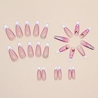 Vista 5 de Uñas largas a presión, uñas postizas cuadradas de punta francesa, uñas acrílicas, punta de ataúd, uñas adhesivas de cobertura completa, uñas