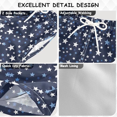 Boys Swim Trunks Quick Dry UPF 50+ Beach Board Shorts Kids Bathing Suits Swimsuit 2T Blue and White Five-Pointed Star3