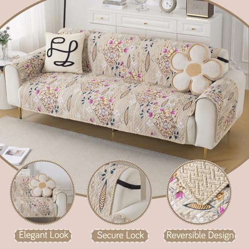 Image of HOKIPO AB Dual Design Quilted Sofa Cover 6 Seater, 3+2+1 Sofa Cover Set, Easy Drape Series, Garden Classic (IN-1101 + IN-1100+IN-1099-ED9)