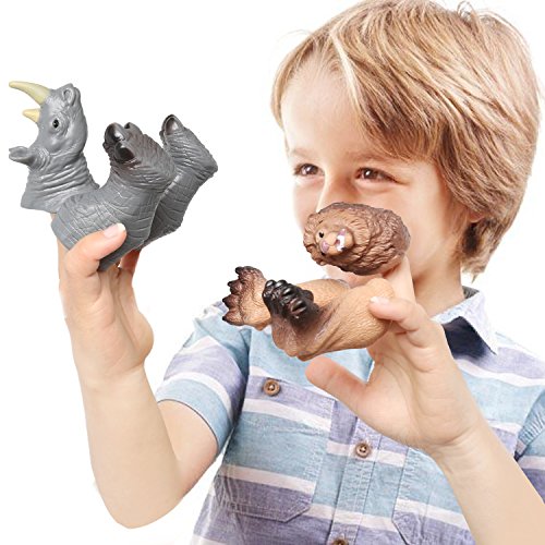 Rainbow yuango 30PCS Realistic Animals Finger Puppets Playset Soft Vinyl Rubber Animal Head Finger Puppet with Feet Theaters Doll Model Toy for Kids