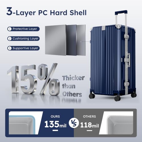 Image of ALPHA CAMP Trunk Luggage 30 Inch with Aluminum Frame Zipperless Suitcase | Large Checked Thickened 3-Layer PC Hardshell with TSA Lock,Charging Port,Cup Holder and Spinner Wheels for Extended Travel