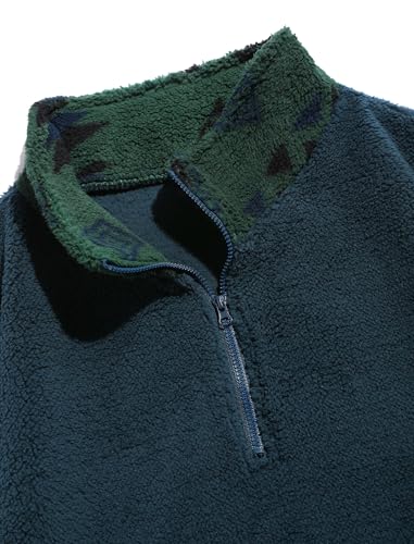 Image of ZAFUL Men 1 /4 Zipper Ethnic Aztec Fleece Unisex Winter Sweatshirt Tops 2026 | Funnel Neck Fluffy Polar Fleece Faux Sherpa Soft Thermal Pullover Kangaroo Pocket Jacket Hoodie Tops
