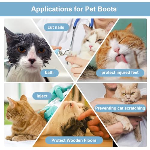 JEYORZY 4 Stück verstellbare Katzenschuhe aus Netzstoff, Atmungsaktiv Katzenpfotenschutz, Katzenstiefel zum Baden von Haustieren, Schneiden von Nägeln, Überprüfen-Grau-M