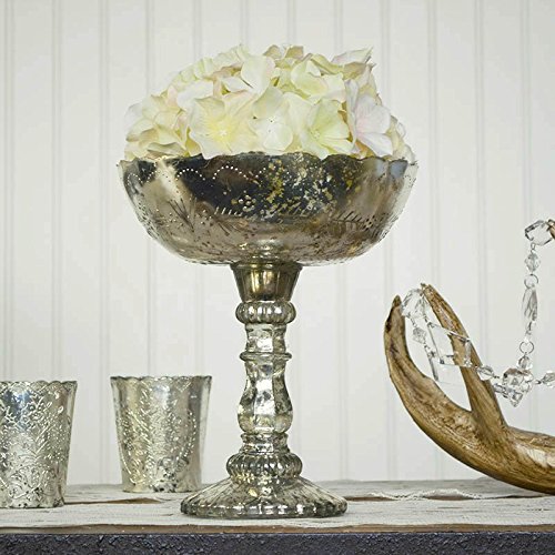 Mercury Glass Compote Dish, Bowl Centerpiece with Pedestal, 8 x 9.25 inches