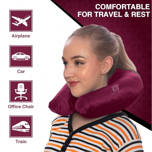 Image of CRAE Travel Neck Pillow for Men & Women | Soft Fibre Cushion for Flight, Car & Train | Soft Velvet Fabric with Attachable Snap Strap | Cervical Support for Neck Pain Relief.Pack of 1(Candy Pink)