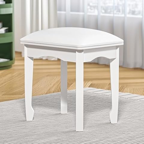 Organizedlife Square Vanity Stool Chair, High Elastic Cotton Makeup Bench, Modern Padded Piano Stool Seat for Makeup Room, Bathroom, Living Room, Ottoman, White (Vintage Leg, White) Cover
