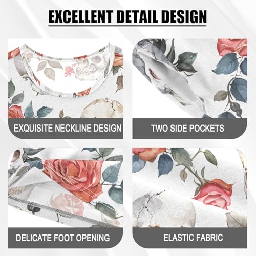 ALAZA Sugar Skull Rose Blossom Leaf Pajamas Short Sleeve 2 Piece Sleepwear Top and Bottom Pajama Set Unisex4