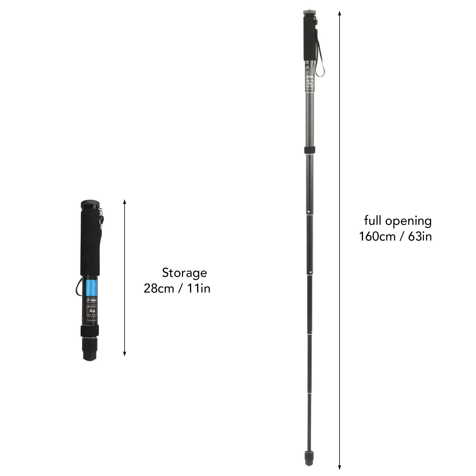 Monopié Retráctil de 63 Pulgadas, Cámara de Aluminio Portátil, monopié Ligero para Fotografía con Bolsa de Transporte, Funda de Esponja, Barra de Extensión para Cámara de Teléfono
