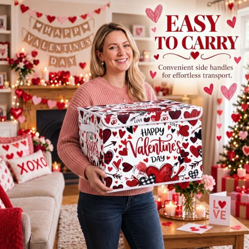 Image of Briwooody Valentine's Day Storage Bin with Lid and Carrying Handle