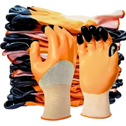Image of 5Pair Nylon Knitted Latex Rubber Coated Safety Hand Protection Working Gloves For Anti Cut Heat & Fire Resistant Industrial Gloves For Men Women (PACK OF 10Gloves) (Orangenylon5pari)