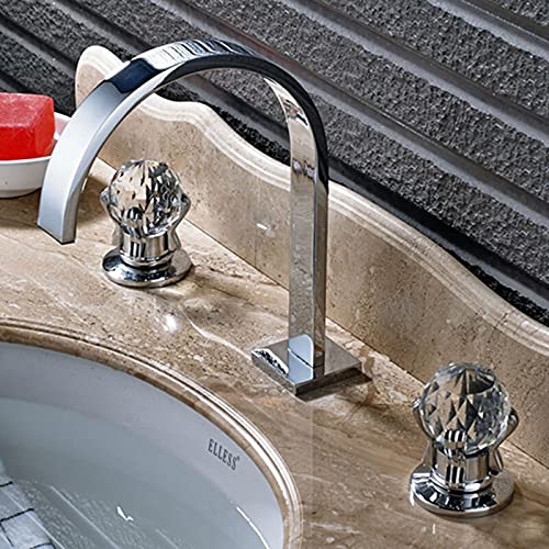 Robinet de salle de bain double poignée cristal mitigeur or